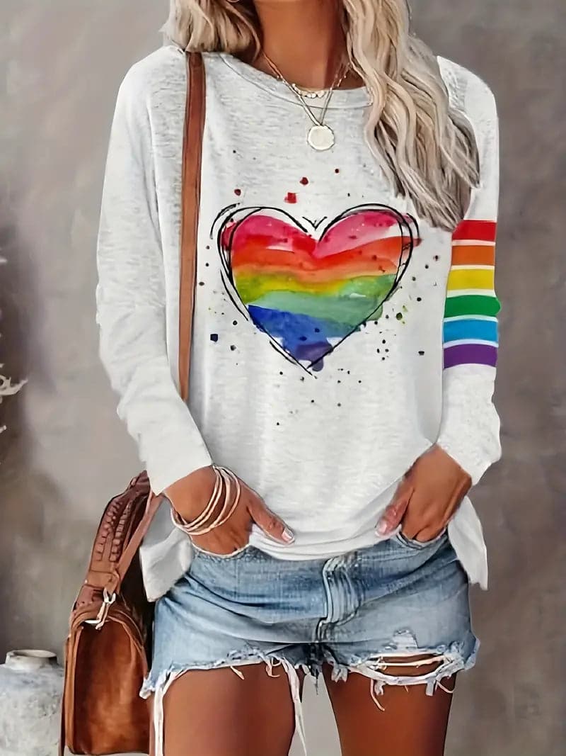 Kendra - Women’s Rainbow Heart Graphic Sweatshirt