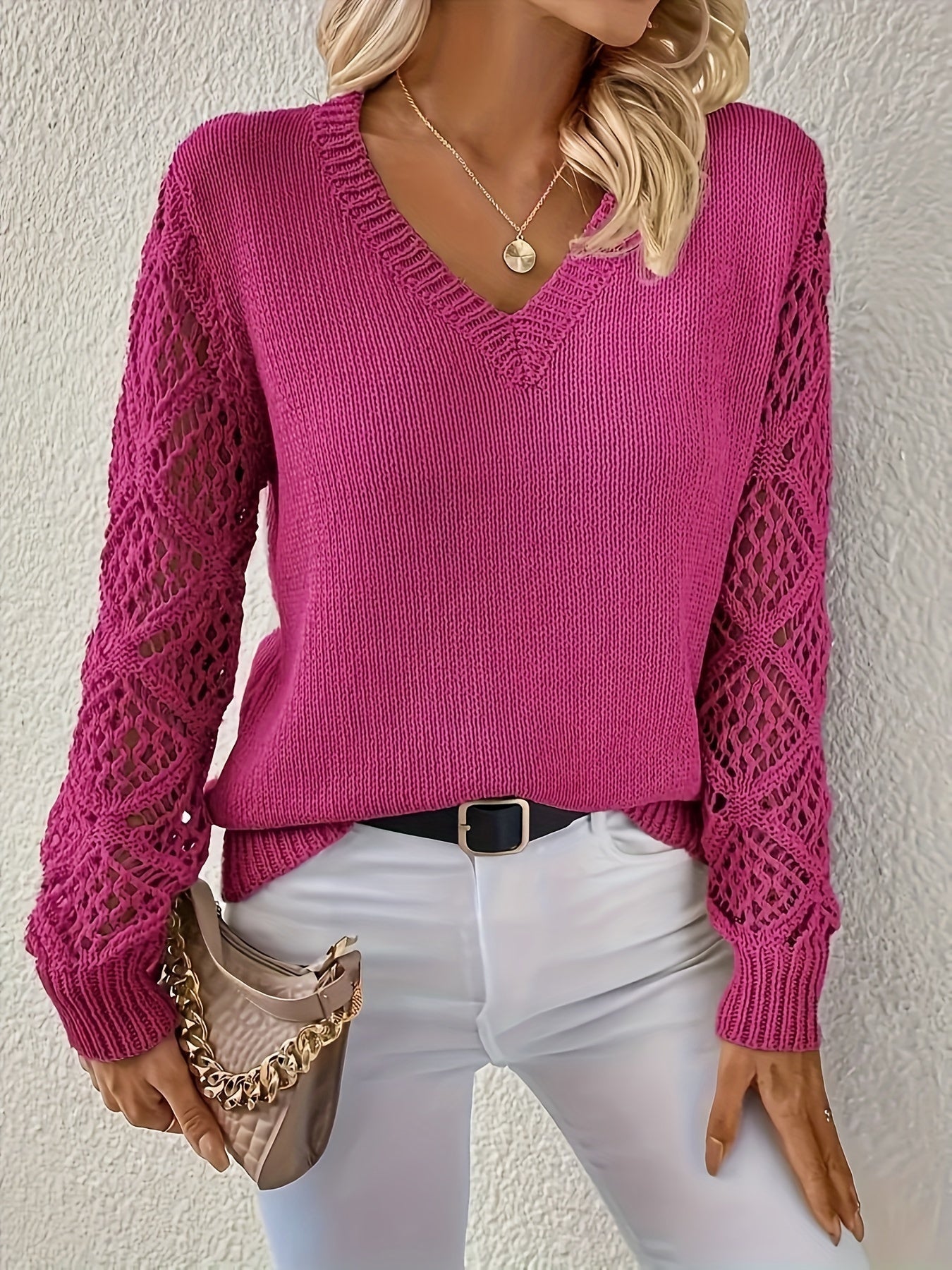 Jemma - Trendy V-Neck Cut-Out Sweater