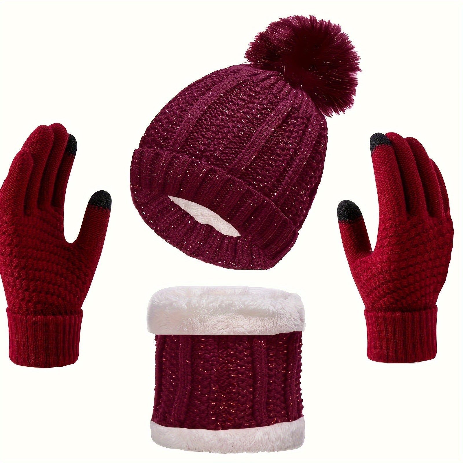 Freya - Warm 3-Piece Hat, Scarf and Gloves Winter Set for Women