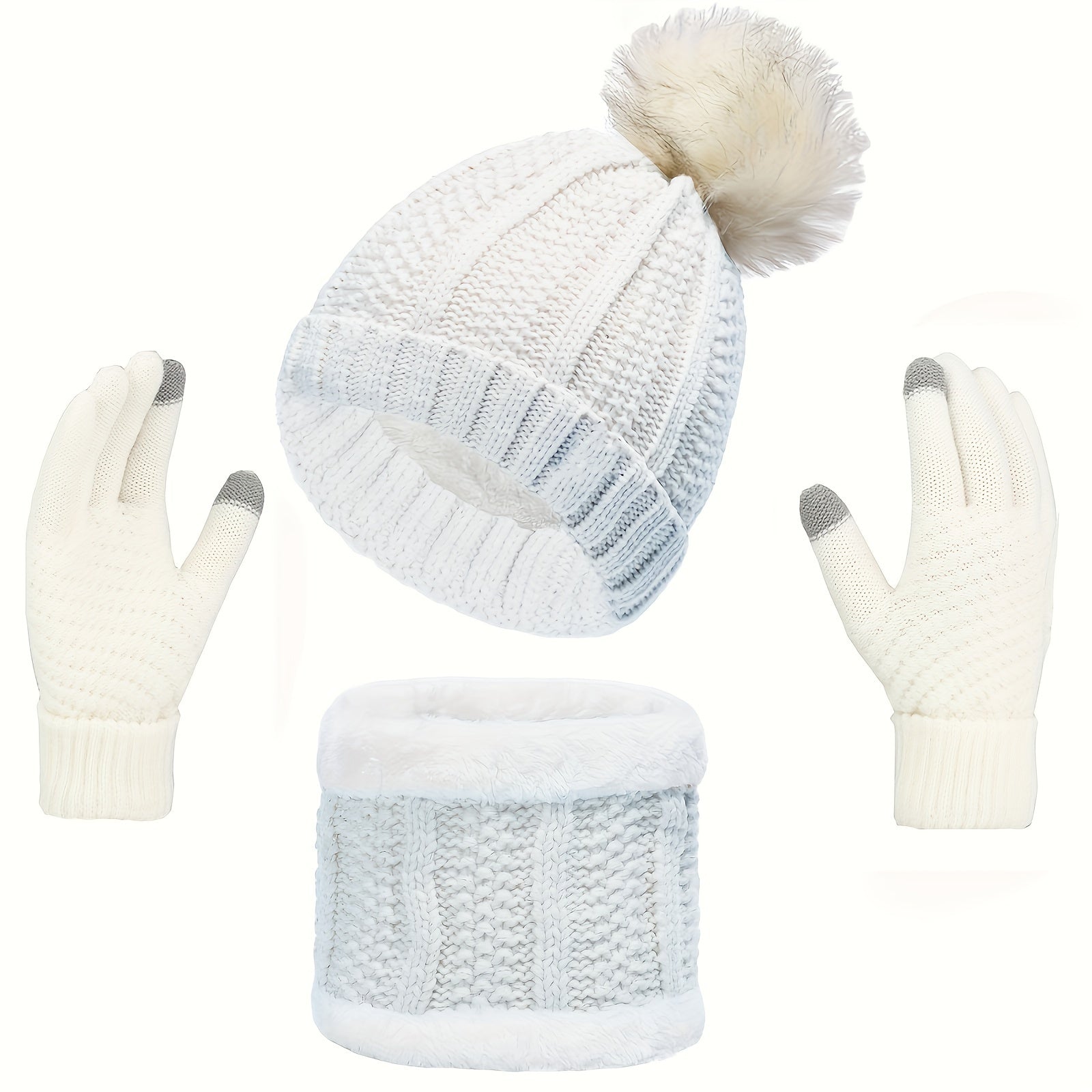 Freya - Warm 3-Piece Hat, Scarf and Gloves Winter Set for Women