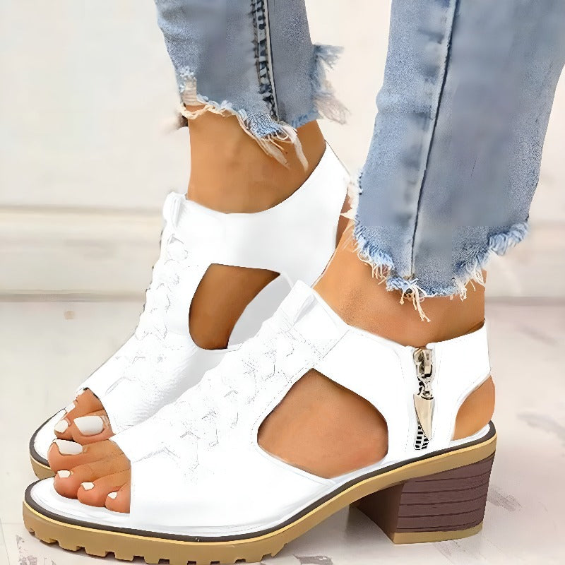 Joelle - Chic Cutout Zip-Up Sandals