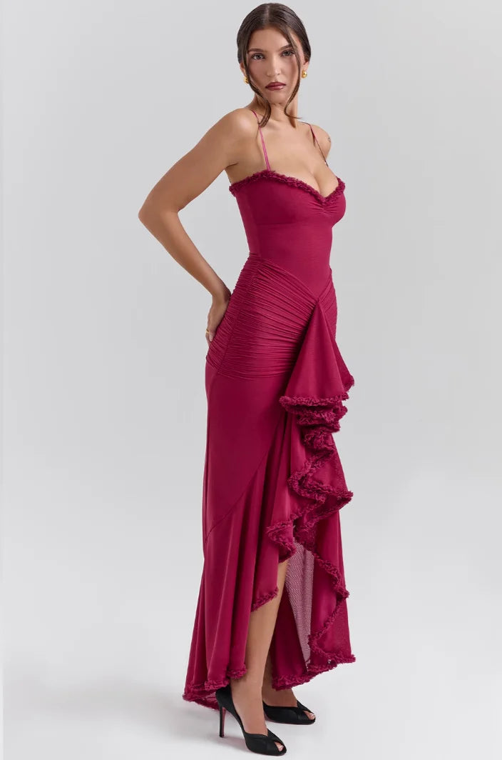 Alexis - Women’s Fitted Midi Dress with Ruffled Details