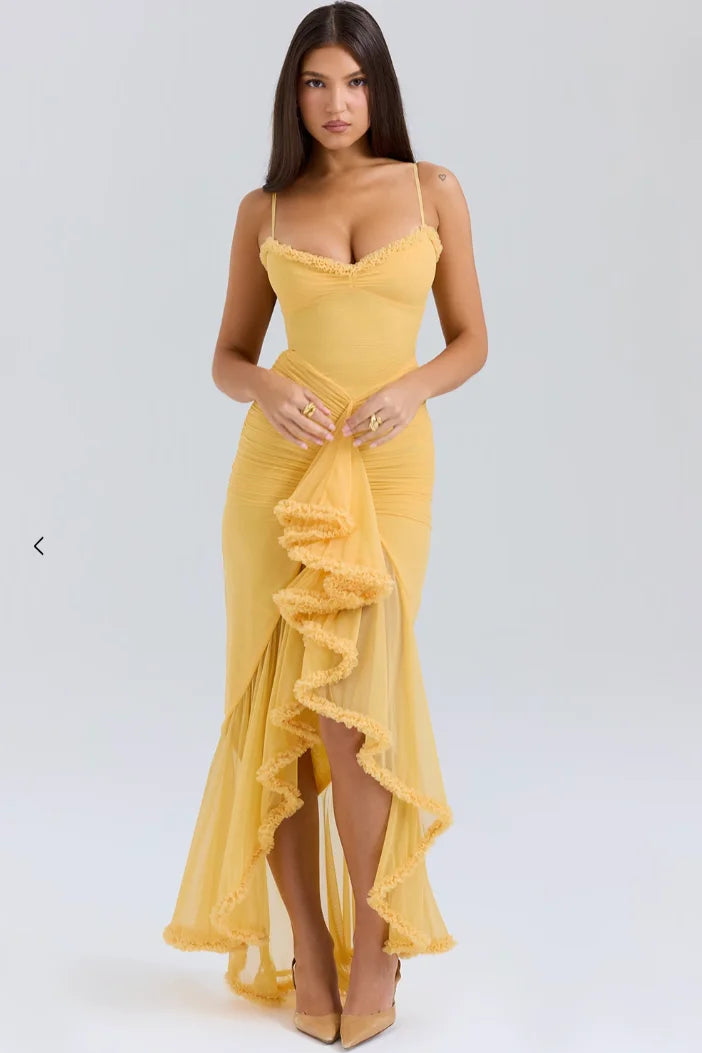 Alexis - Women’s Fitted Midi Dress with Ruffled Details
