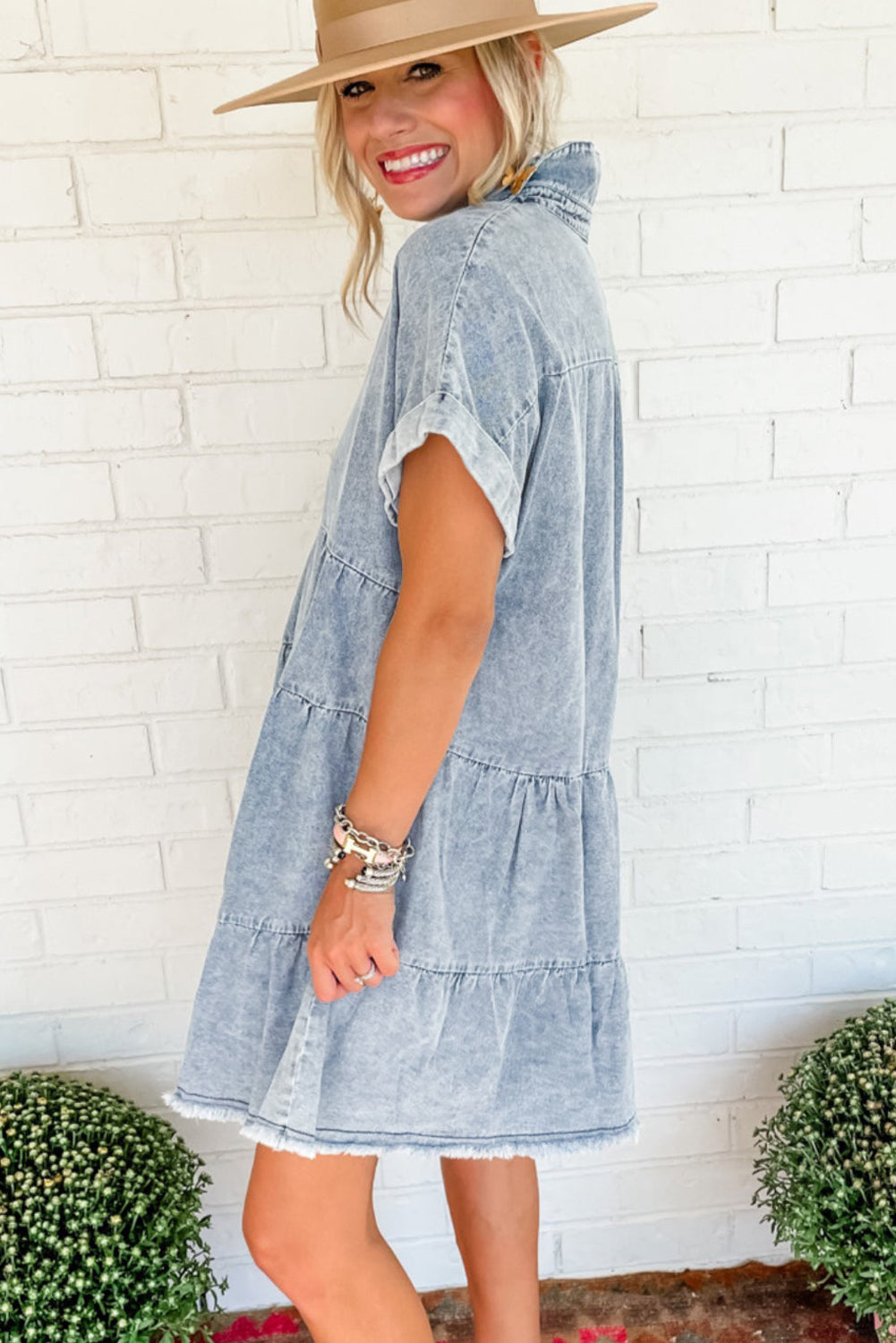 Frankie - Acid Wash Tiered Denim Dress