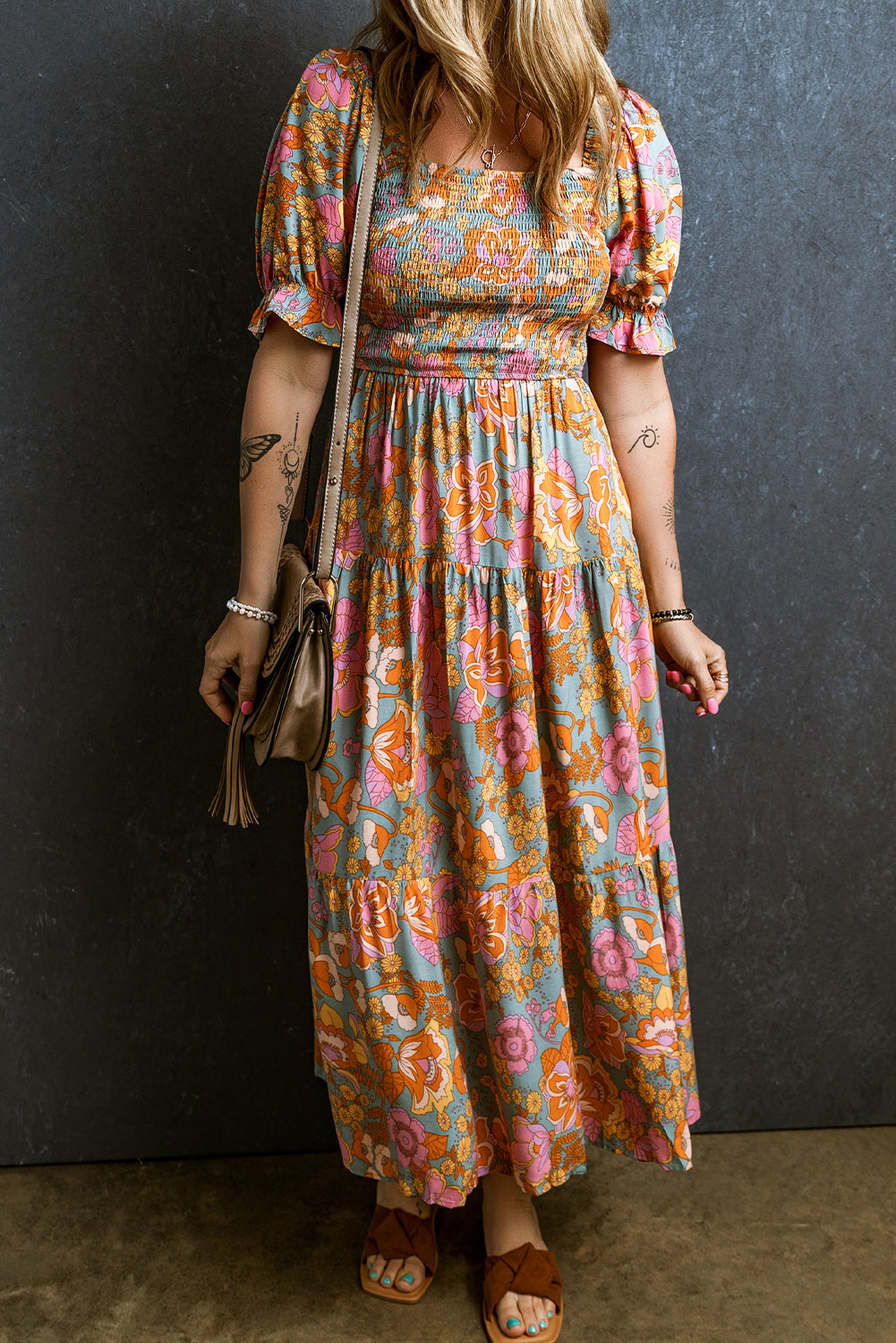 Flora - High Waist Puff Sleeve Floral Dress