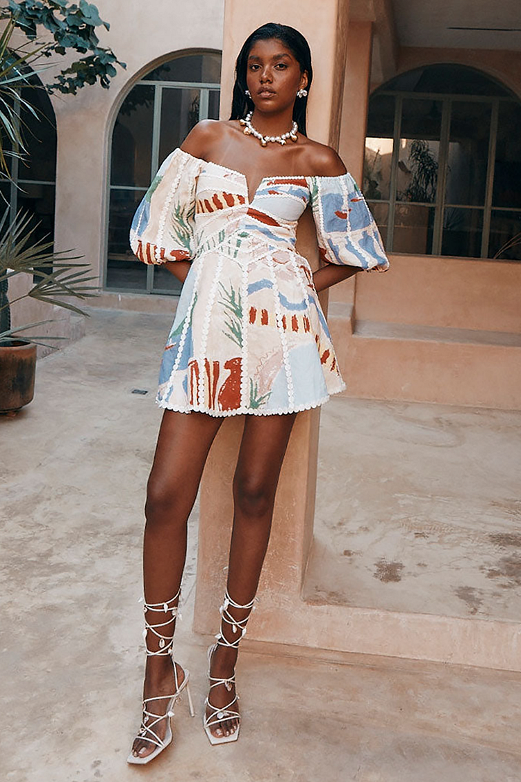 Marie - Patterned Printed Off-Shoulder Dress