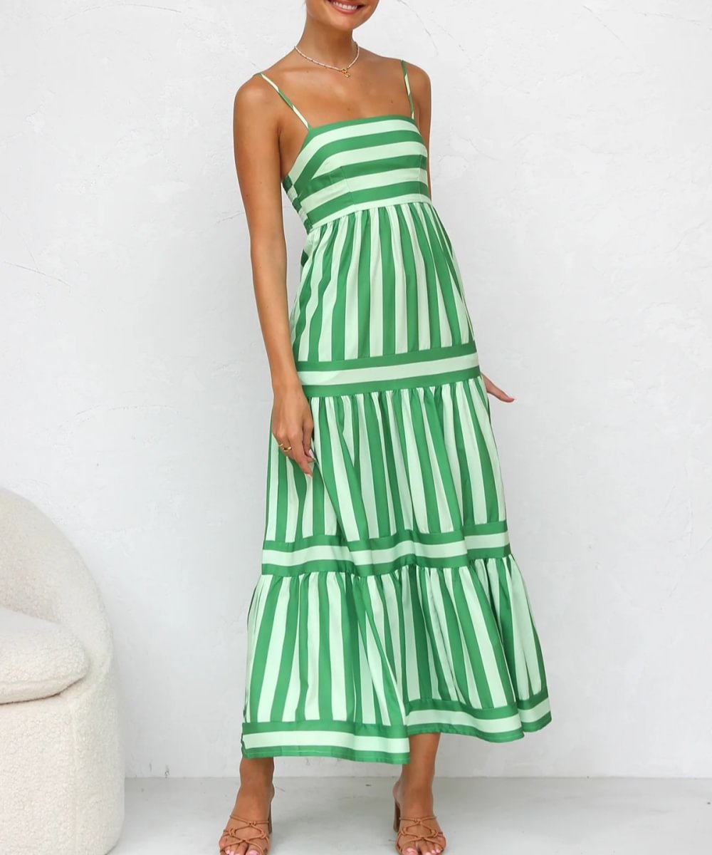 Harley - Striped Tiered Midi Dress Cotton Blend for Casual Elegance