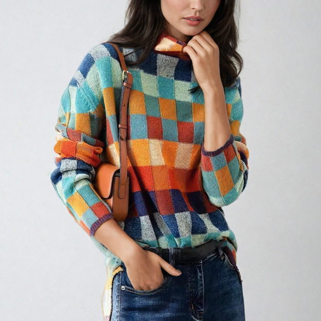 Aspen - Colorful Patchwork Fall Turtleneck Sweater