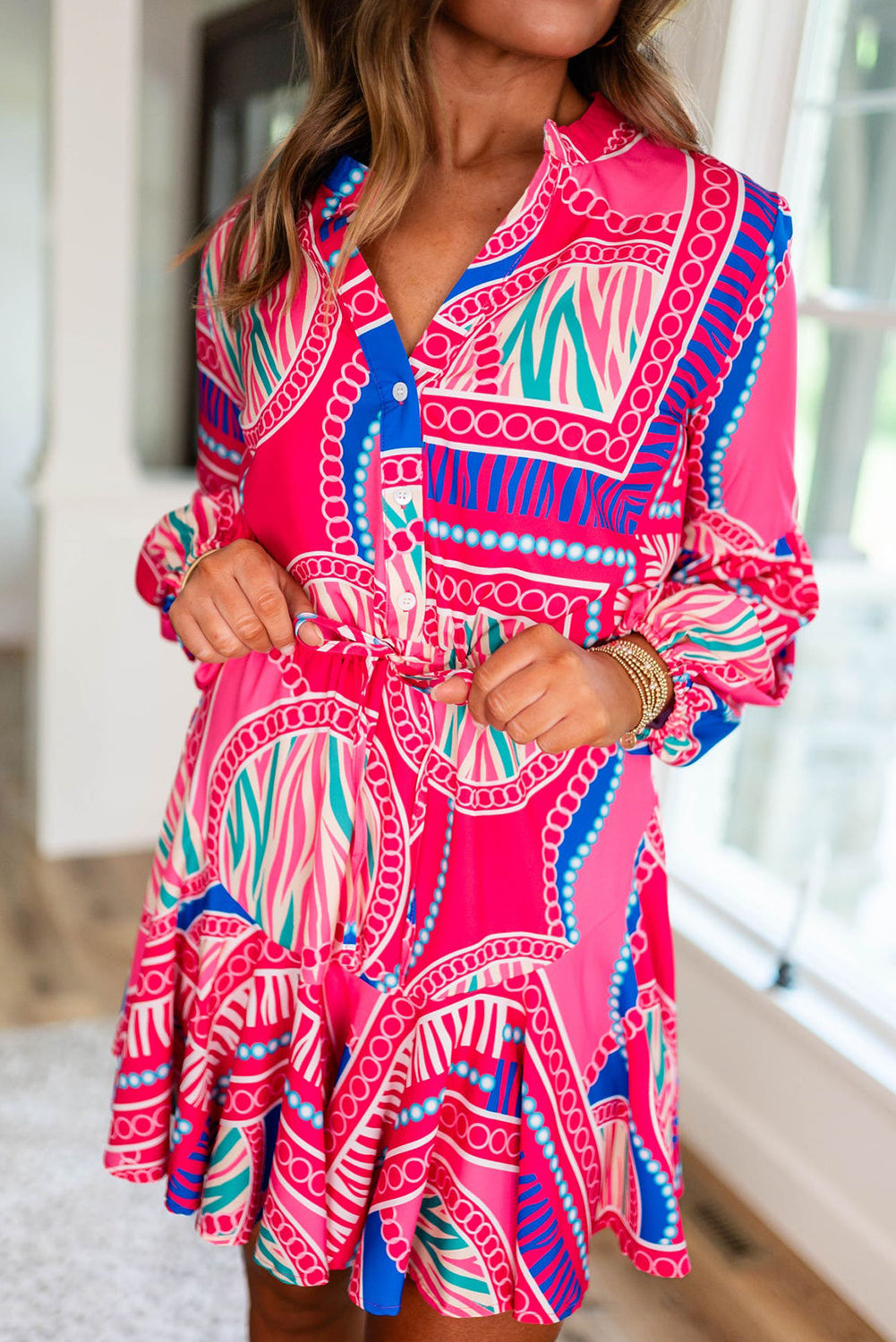 Eden - Boho Mini Dress with Puff Sleeves and Drawstring Waist