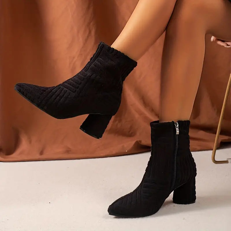 Emmeline - Trendy Black Knit Ankle Boots