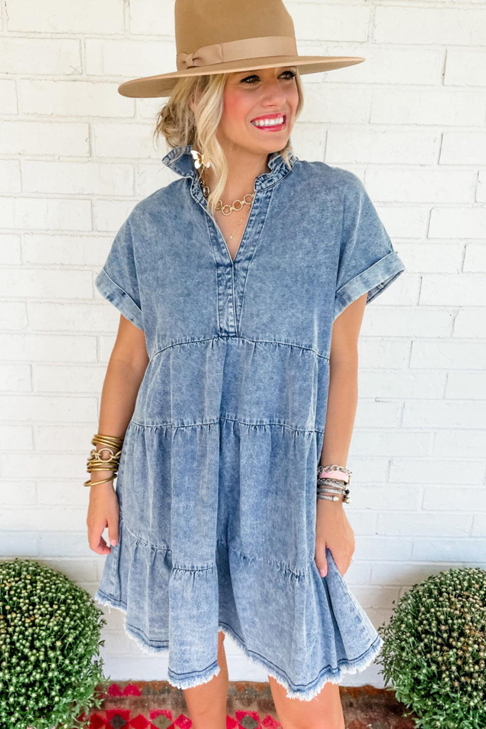 Frankie - Acid Wash Tiered Denim Dress