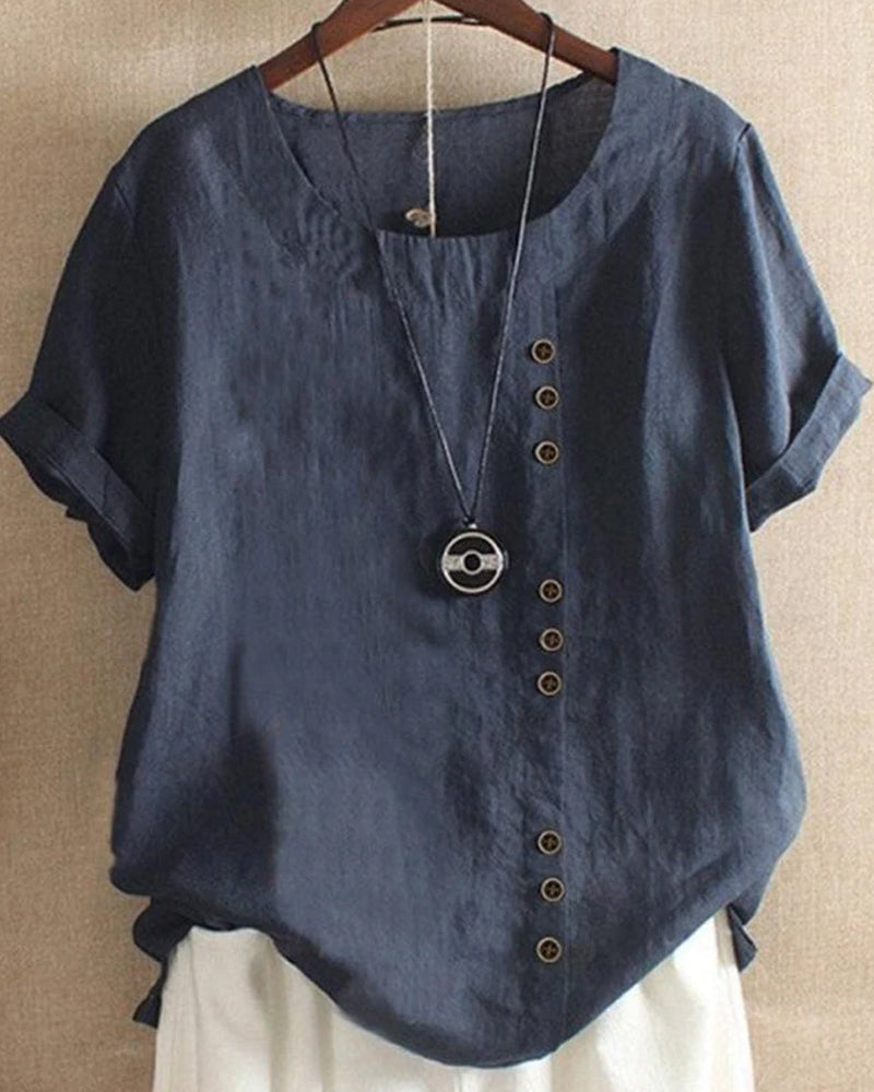 Charlie - Classic Crew Neck Cotton-Linen T-Shirt