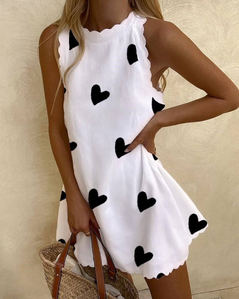 Cassia - Scalloped Heart Print Mini Dress for Summer