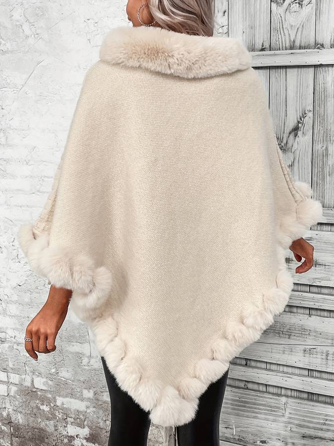 Evie - Faux Fur Trim Poncho Cozy Warmth with Elegant Style