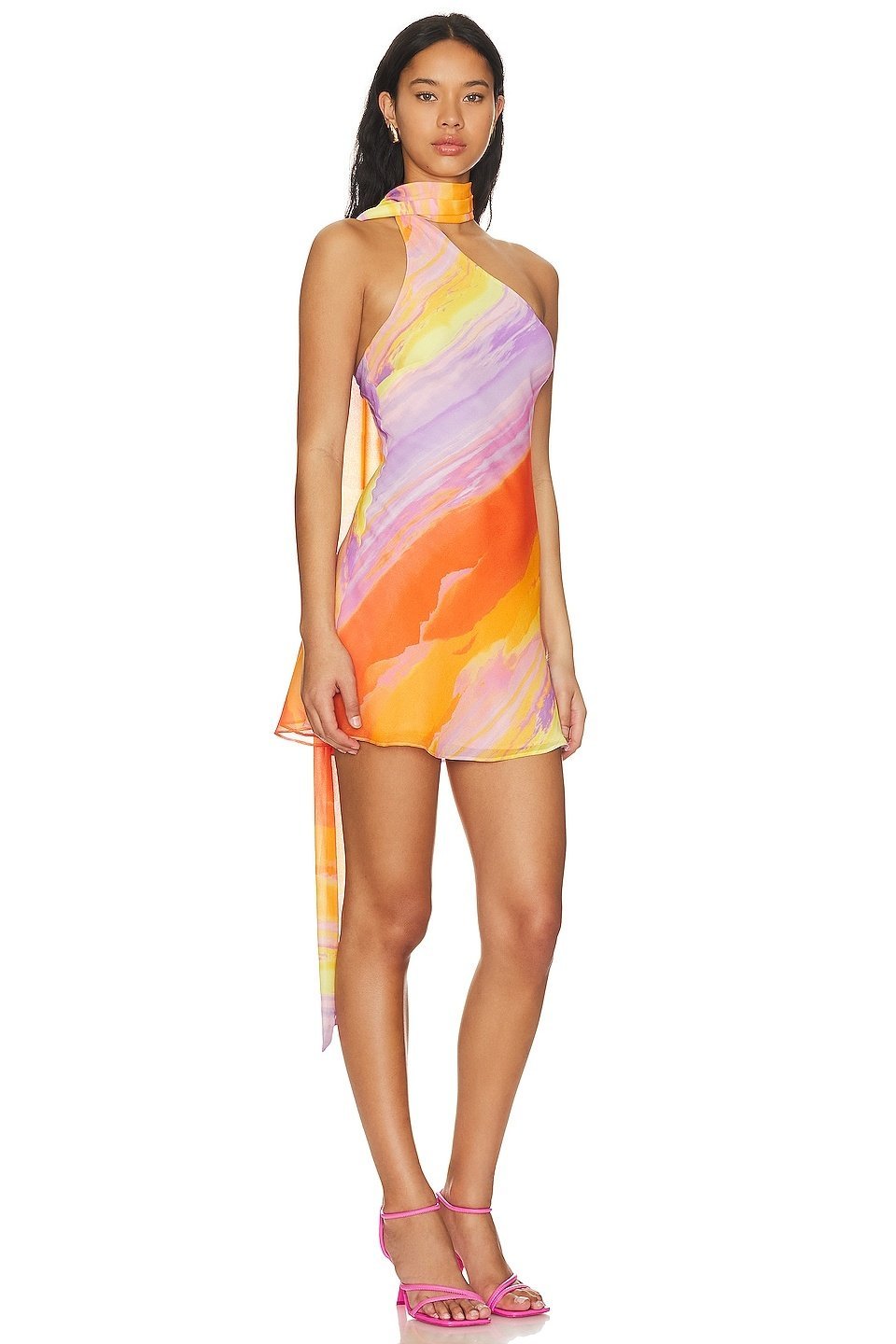 Katara - Silk Tropical Sunset Mini Dress Lightweight Chic