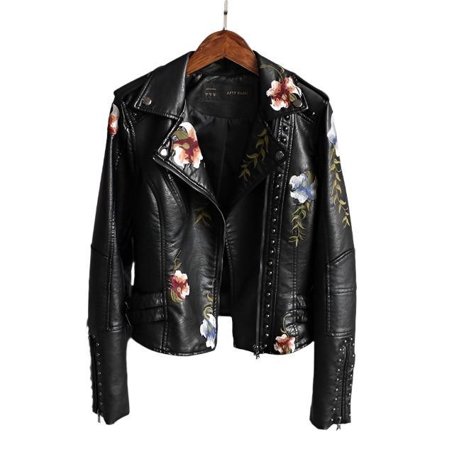 Harper - Floral-Accented Leather Jacket