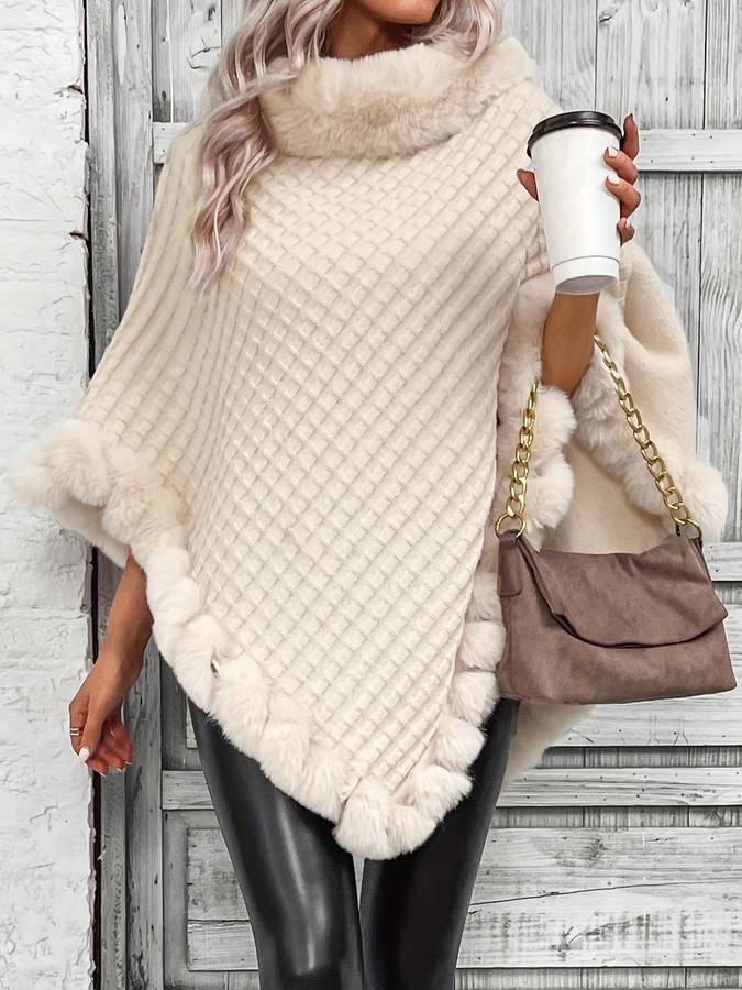 Evie - Faux Fur Trim Poncho Cozy Warmth with Elegant Style