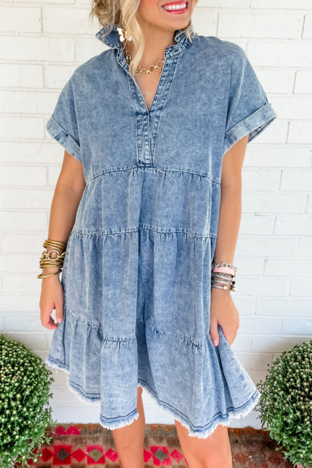 Frankie - Acid Wash Tiered Denim Dress