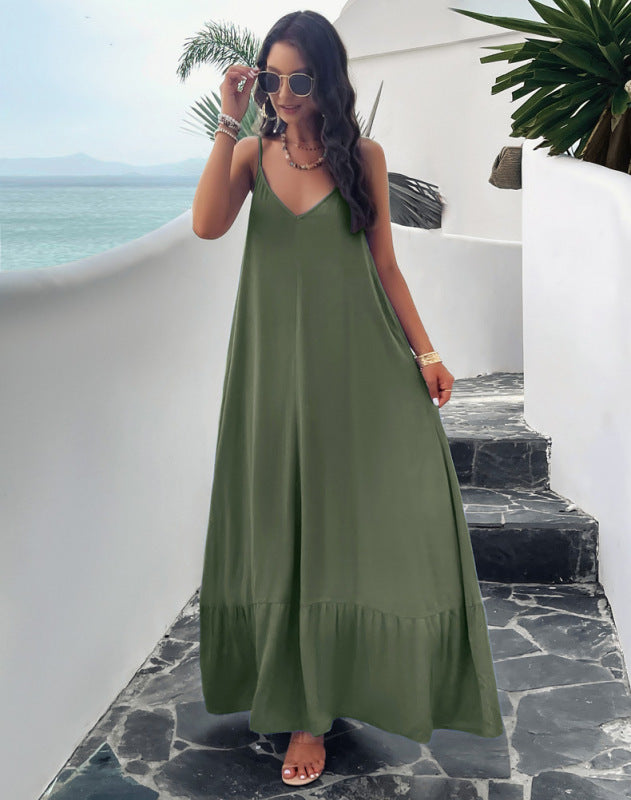 Skye - Chic Maxi Dress with Spaghetti Straps and Ruffle Hem