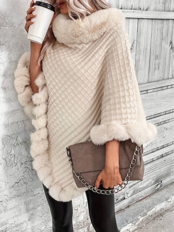 Evie - Faux Fur Trim Poncho Cozy Warmth with Elegant Style