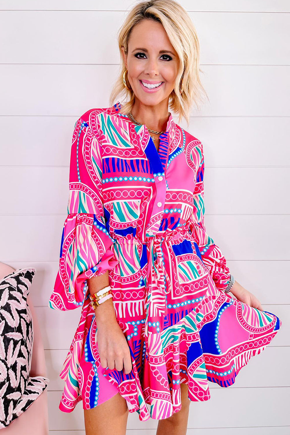 Eden - Boho Mini Dress with Puff Sleeves and Drawstring Waist