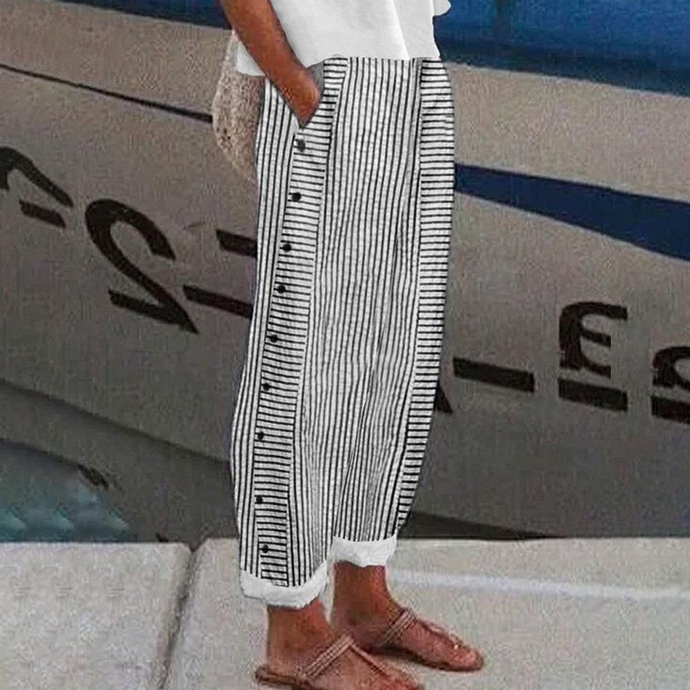 Karla - Striped Cotton Trousers