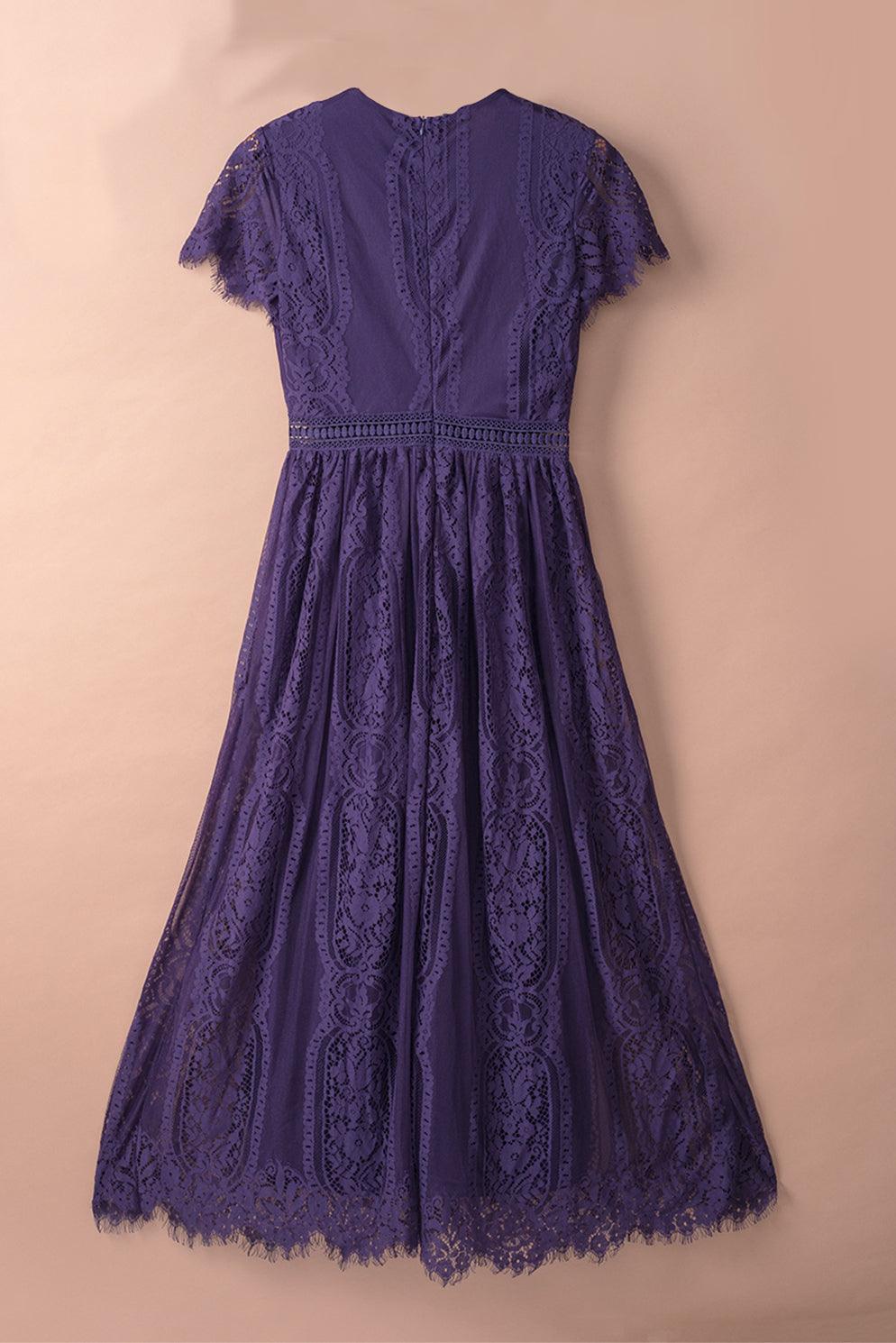 April - Elegant Royal Lace Maxi Dress with V-Neckline