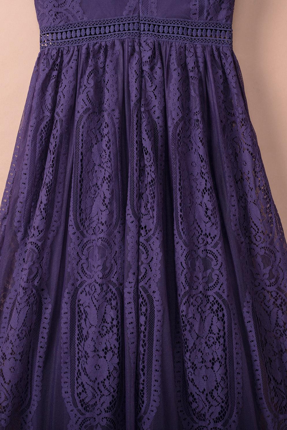 April - Elegant Royal Lace Maxi Dress with V-Neckline