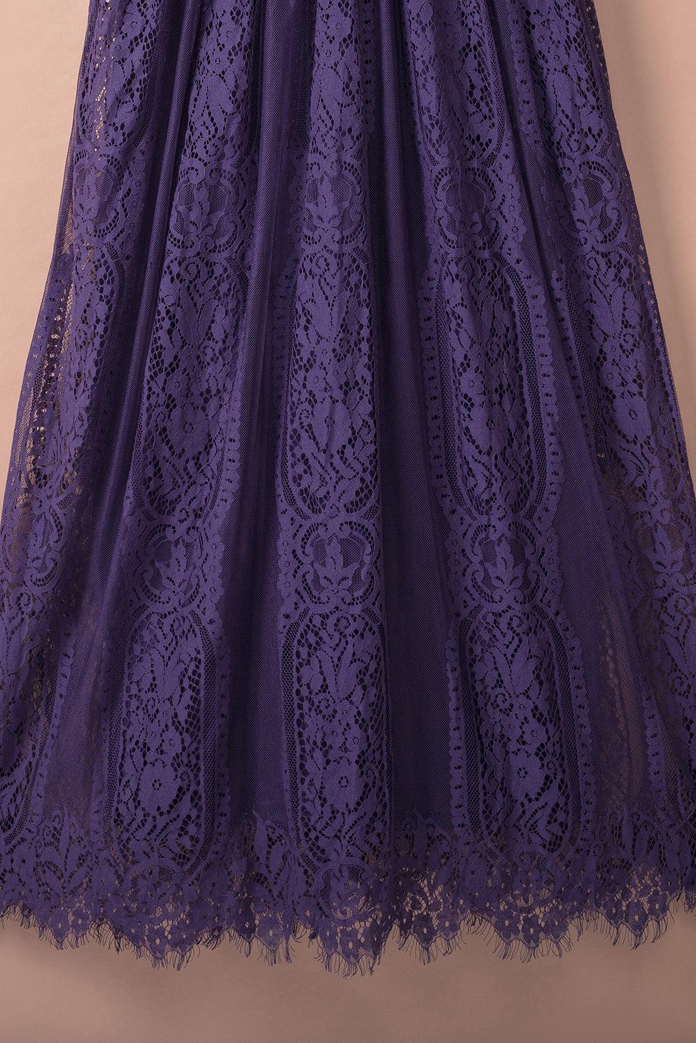 April - Elegant Royal Lace Maxi Dress with V-Neckline