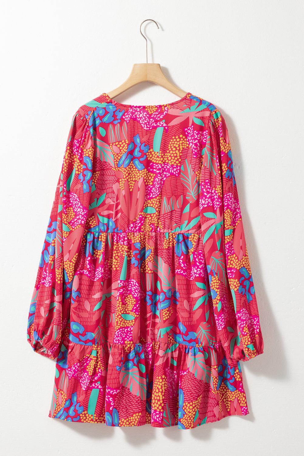 Kaia - Floral V-Neck Bubble Sleeve Ruffled Mini Dress