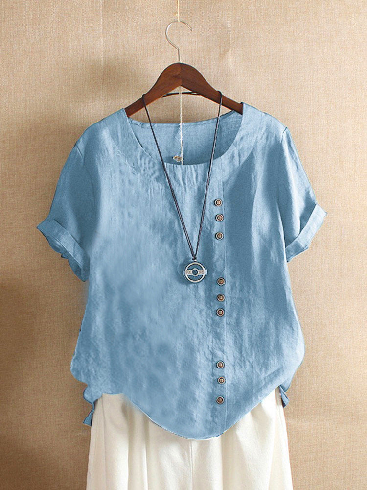 Charlie - Classic Crew Neck Cotton-Linen T-Shirt