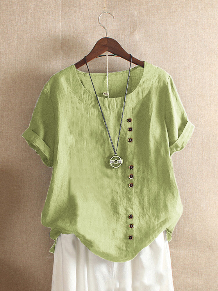 Charlie - Classic Crew Neck Cotton-Linen T-Shirt