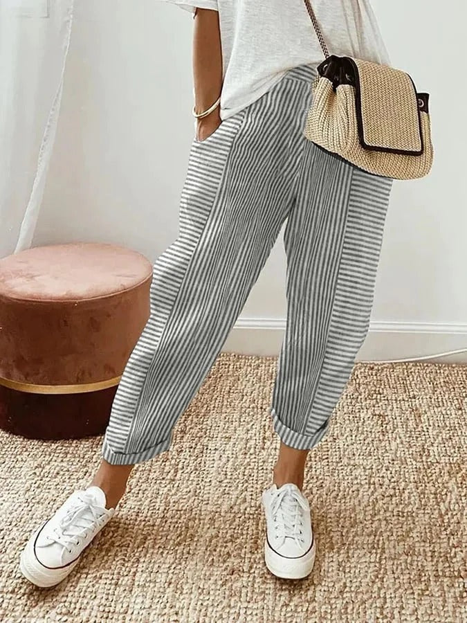 Clara - Striped Cotton Pants