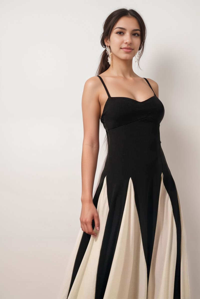 Maris - Timeless Elegance Maxi Gown Black White Satin Blend