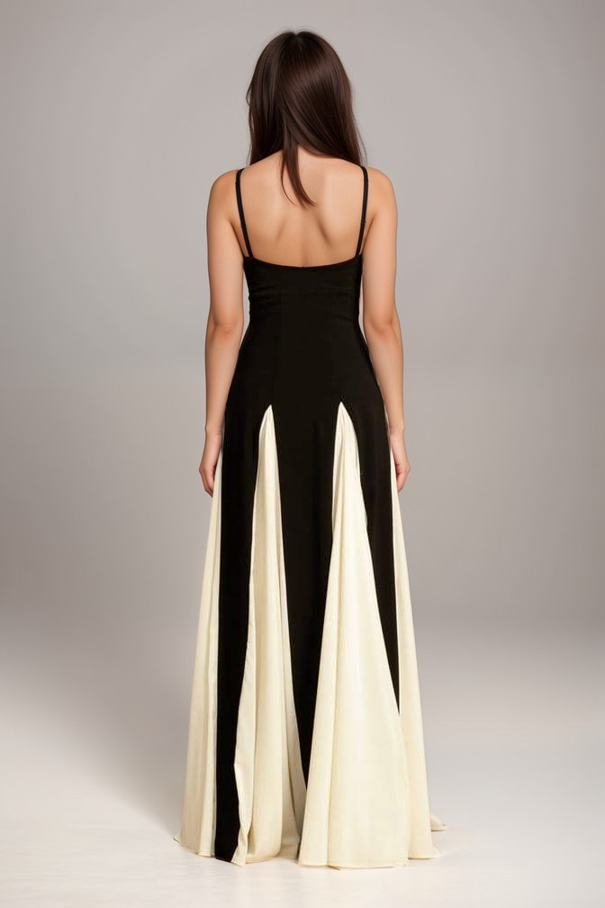 Maris - Timeless Elegance Maxi Gown Black White Satin Blend