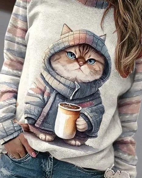 Aven - Casual Cat Print Sweater for Winter (Plus Size Available)