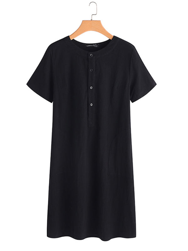 Astrid - Loose Fit V-Neck Medium Length Dress with Pockets