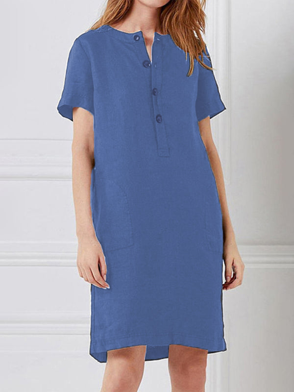 Astrid - Loose Fit V-Neck Medium Length Dress with Pockets