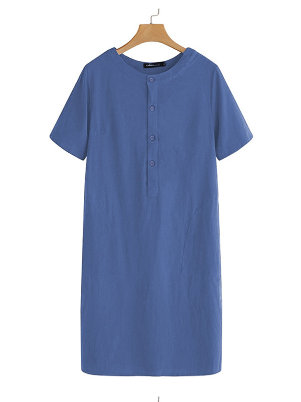 Astrid - Loose Fit V-Neck Medium Length Dress with Pockets