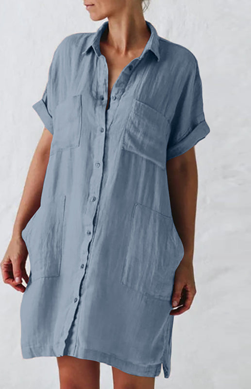 Jillian - Button-Down Shirt Dress with Lapel Collar and Pockets