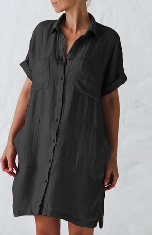 Jillian - Button-Down Shirt Dress with Lapel Collar and Pockets