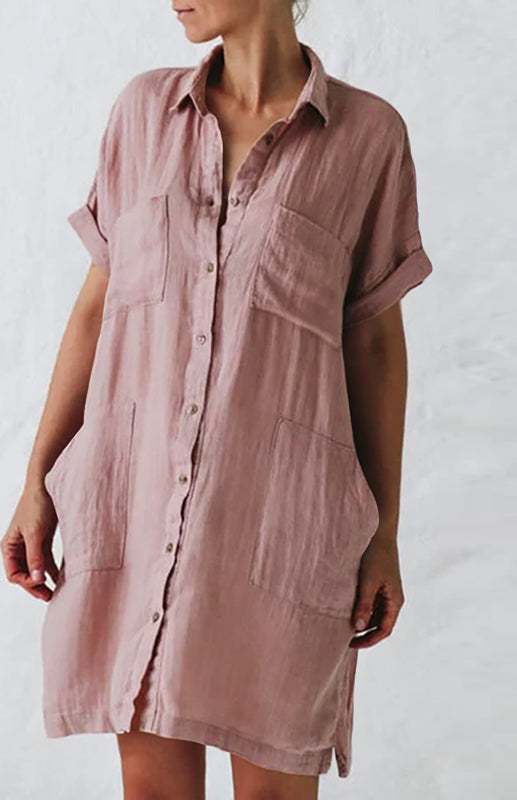 Jillian - Button-Down Shirt Dress with Lapel Collar and Pockets