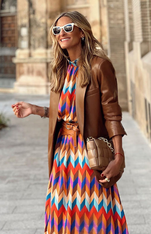 Matilda – Geometric Print A-Line Midi Dress