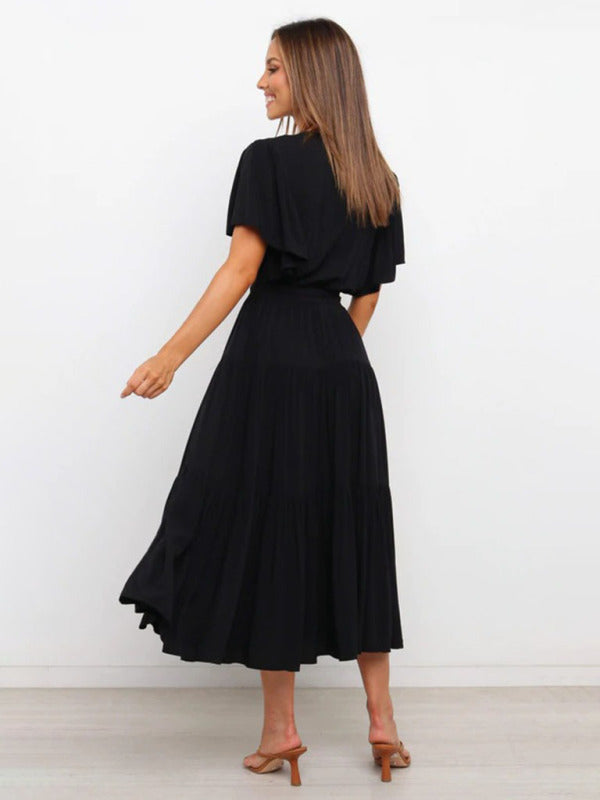 Gloria - Bohemian Midi Dress with V-Neck and Tiered Skirt