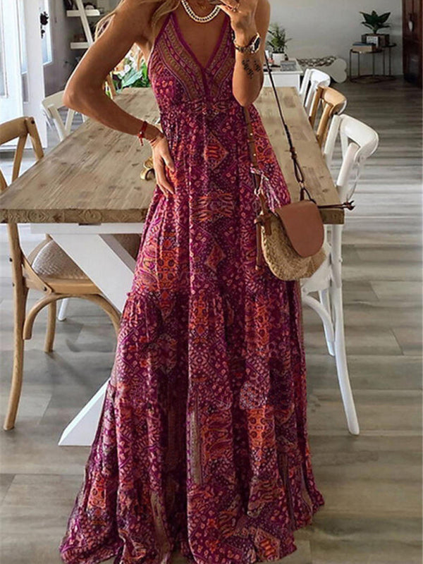 Juliana - Bohemian Maxi Dress with Paisley Print and Halter Neckline