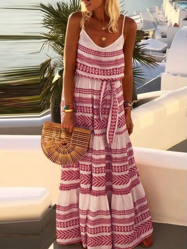 Cadence - Bohemian Maxi Dress with Geometric Print and Deep V-Neck