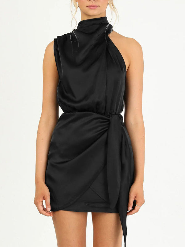 Charity - Halter Neck Mini Dress with Draped Front and Tie Waist