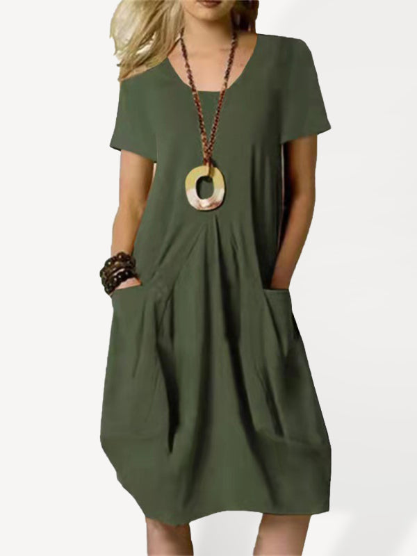 Emma - Loose Fit Pocket Swing Dress with Short Sleeves