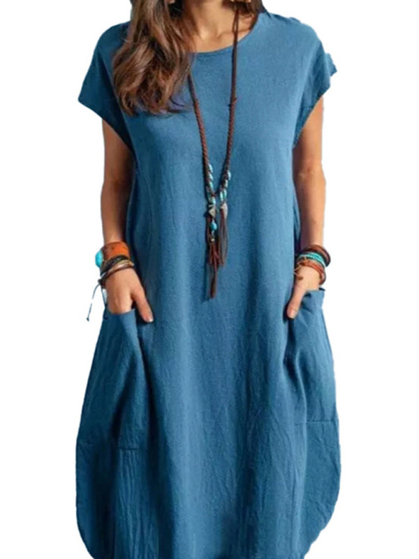 Talia - Loose Casual Dress with Pockets Cotton Linen Blend