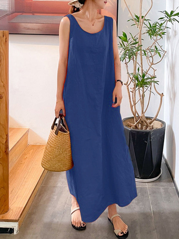 Kendall - Sleeveless Maxi Dress with Pockets and Round Neck